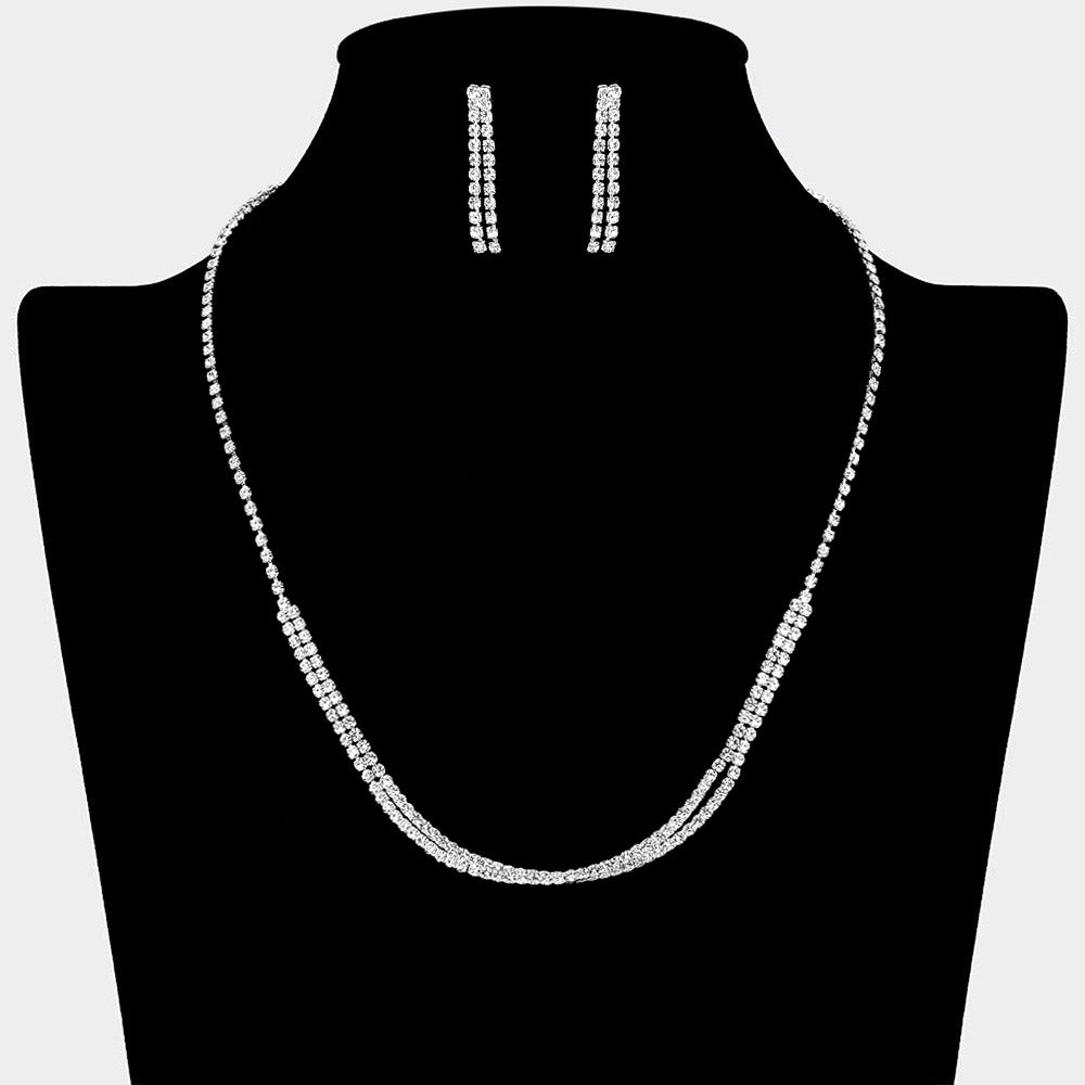 Madeline Love Clear, Silver Layered Rhinestone Dual Strand Necklace - Jewelry