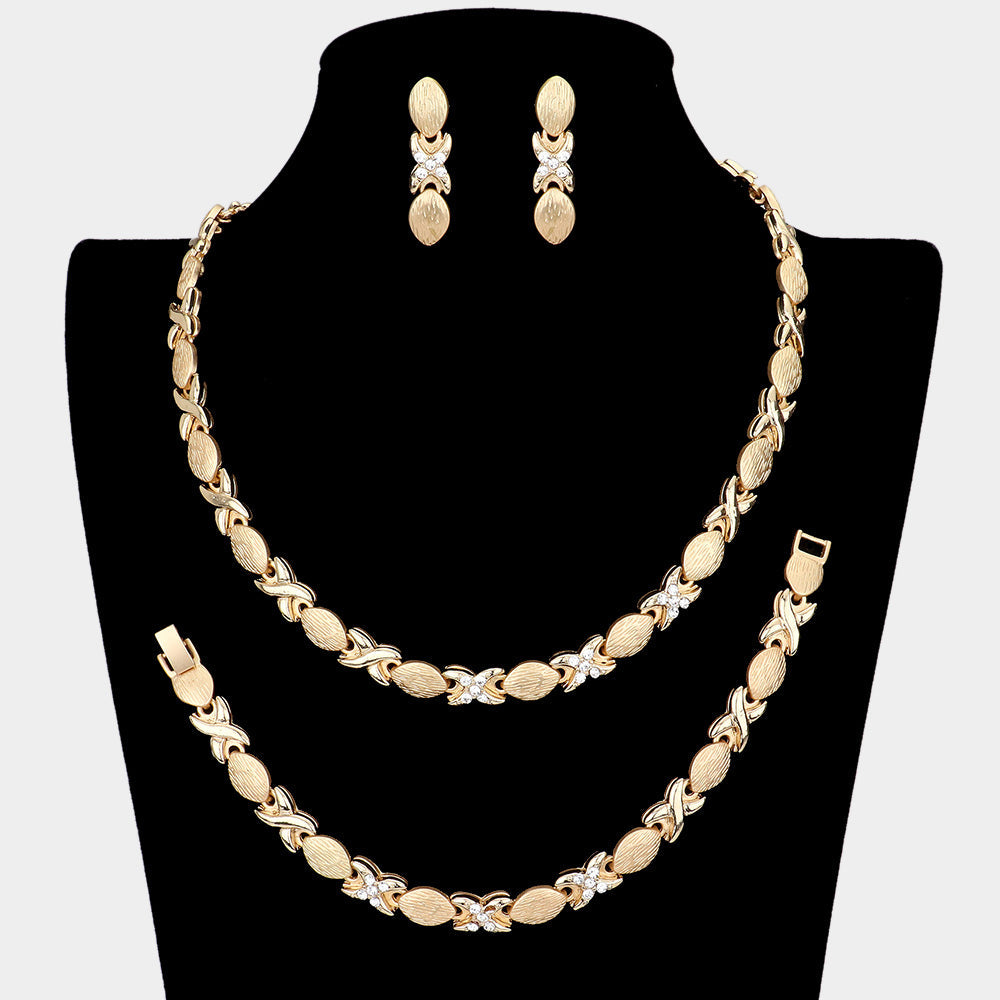 Madeline Love Gold 3PCS - Rhinestone Accented Necklace Jewelry Set