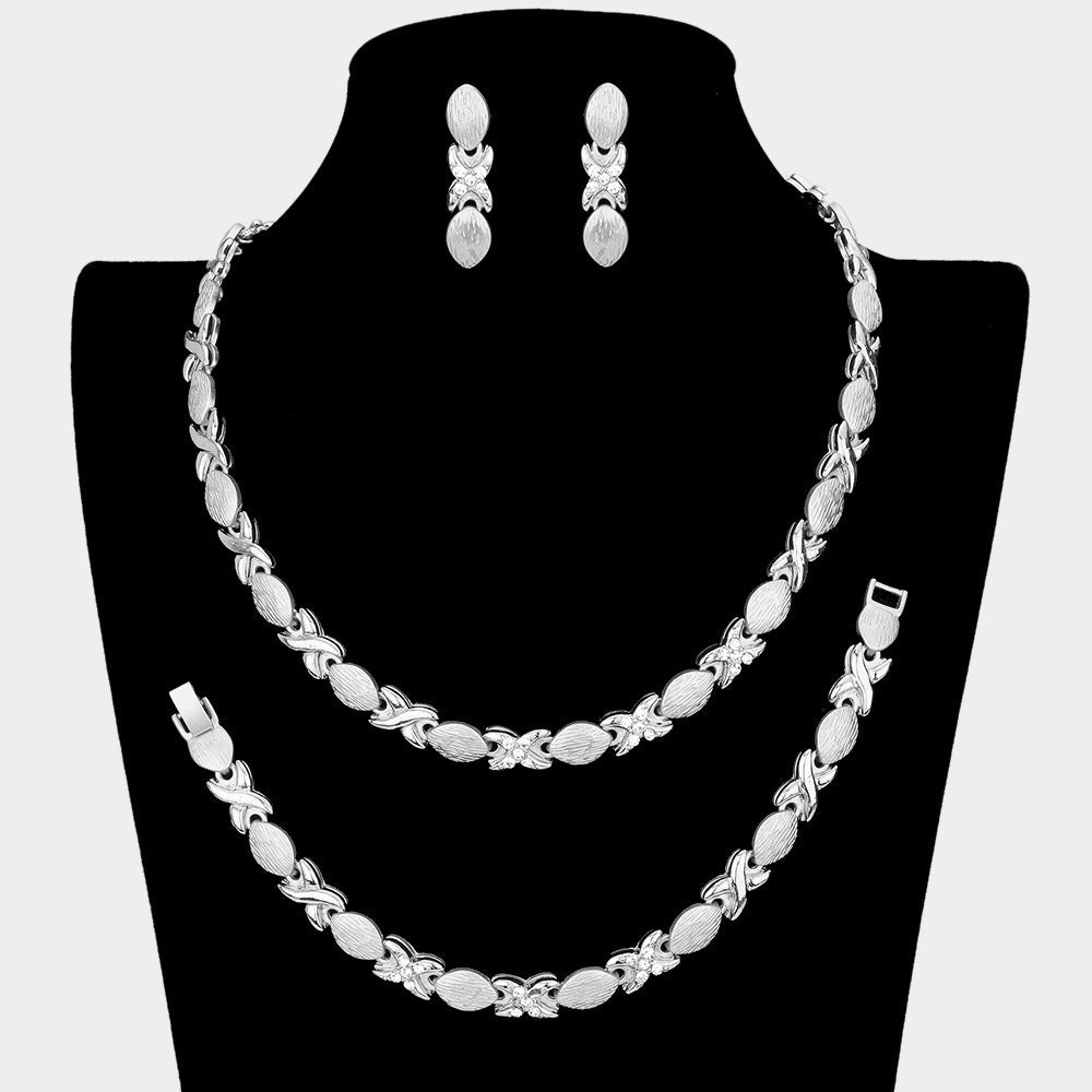 Madeline Love Silver 3PCS - Rhinestone Accented Necklace Jewelry Set