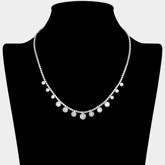 Madeline Love Clear, Silver Round CZ Stone Dangle Necklace - Jewelry