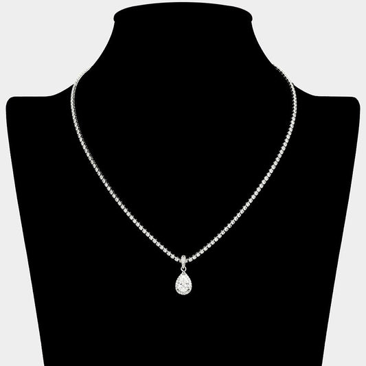 Madeline Love Clear, Silver Teardrop CZ Stone Pendant Rhinestone Paved Necklace - Hair Accessories