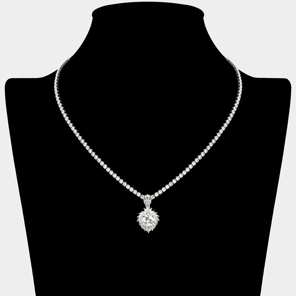 Madeline Love Clear, Silver CZ Stone Heart Cluster Drop Pendant Accent Rhinestone Paved Necklace - Jewelry