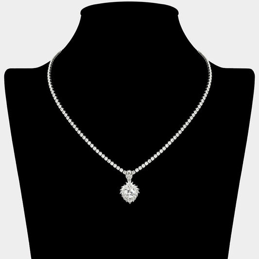 Madeline Love Clear, Silver CZ Stone Heart Cluster Drop Pendant Accent Rhinestone Paved Necklace - Jewelry