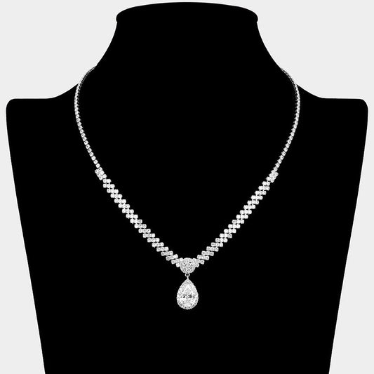 Madeline Love Clear, Silver Teardrop CZ Stone Pendant Accent Rhinestone Paved Necklace - Jewelry
