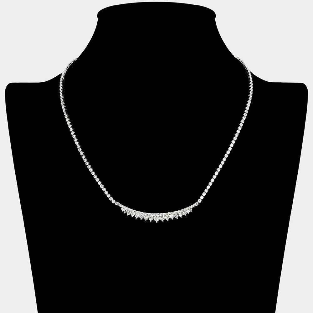 Madeline Love Clear, Silver Round CZ Stone Cluster Bar Accent Rhinestone Paved Necklace - Jewelry