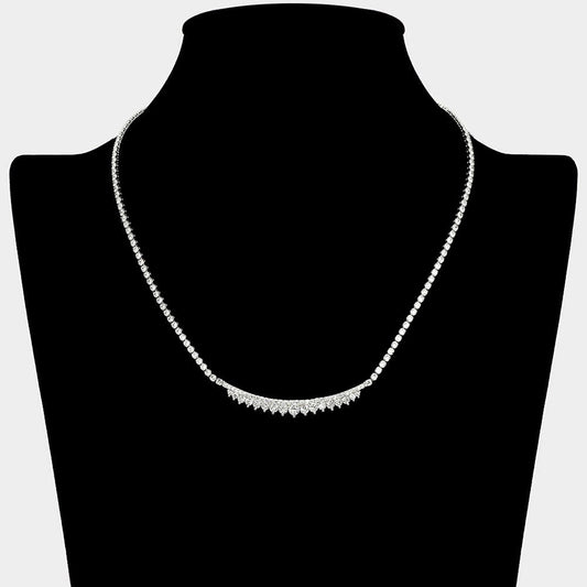 Madeline Love Clear, Silver Round CZ Stone Cluster Bar Accent Rhinestone Paved Necklace - Jewelry