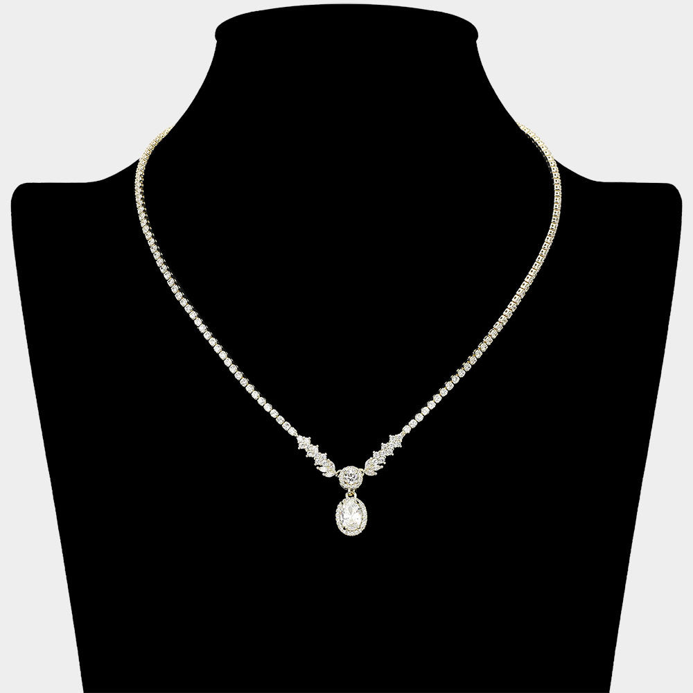 Madeline Love Clear, Gold Oval CZ Stone Charm Drop Rhinestone Necklace - Jewelry