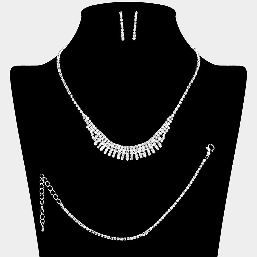 Madeline Love Clear, Silver CZ Rhinestone Paved Necklace - Jewelry