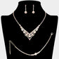 Madeline Love AB, Gold CZ Flower Pointed Rhinestone Paved Necklace Jewelry Set