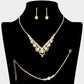 Madeline Love Gold CZ Flower Pointed Rhinestone Paved Necklace Jewelry Set