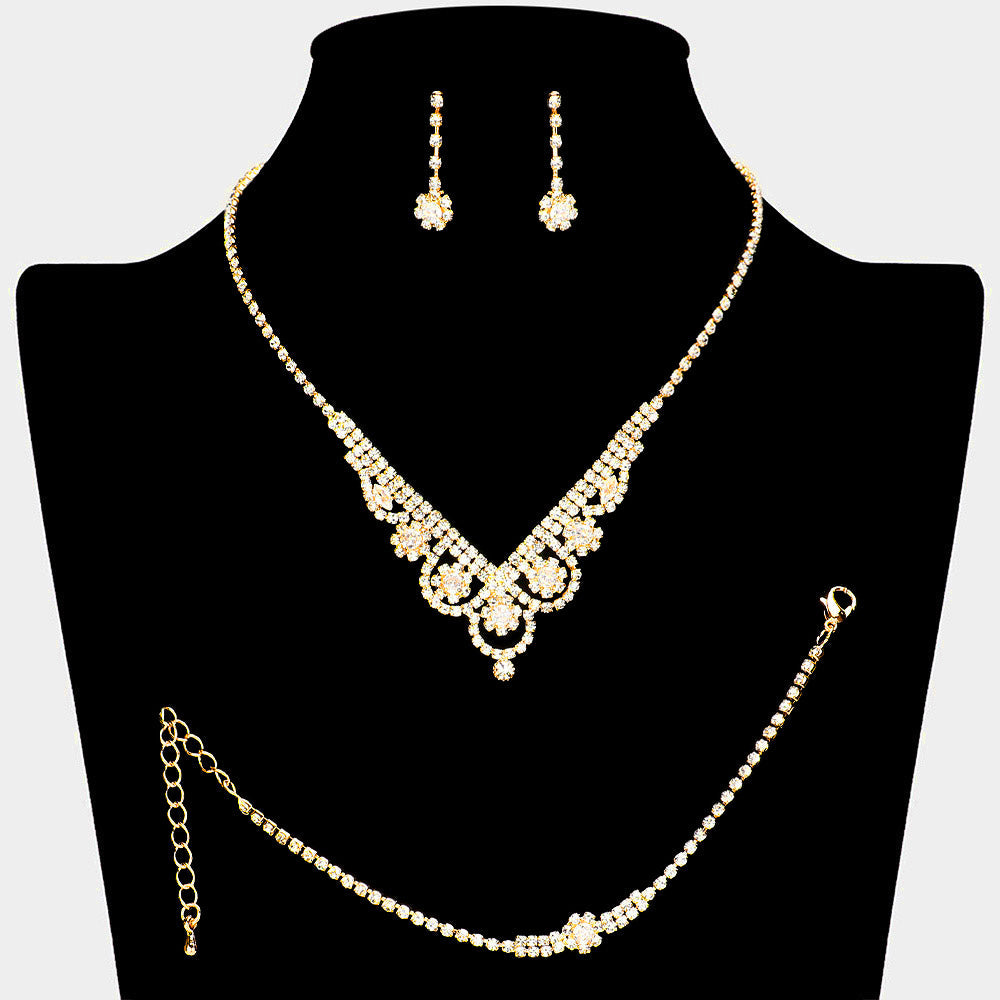 Madeline Love Gold CZ Flower Pointed Rhinestone Paved Necklace Jewelry Set