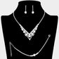 Madeline Love Silver CZ Flower Pointed Rhinestone Paved Necklace Jewelry Set