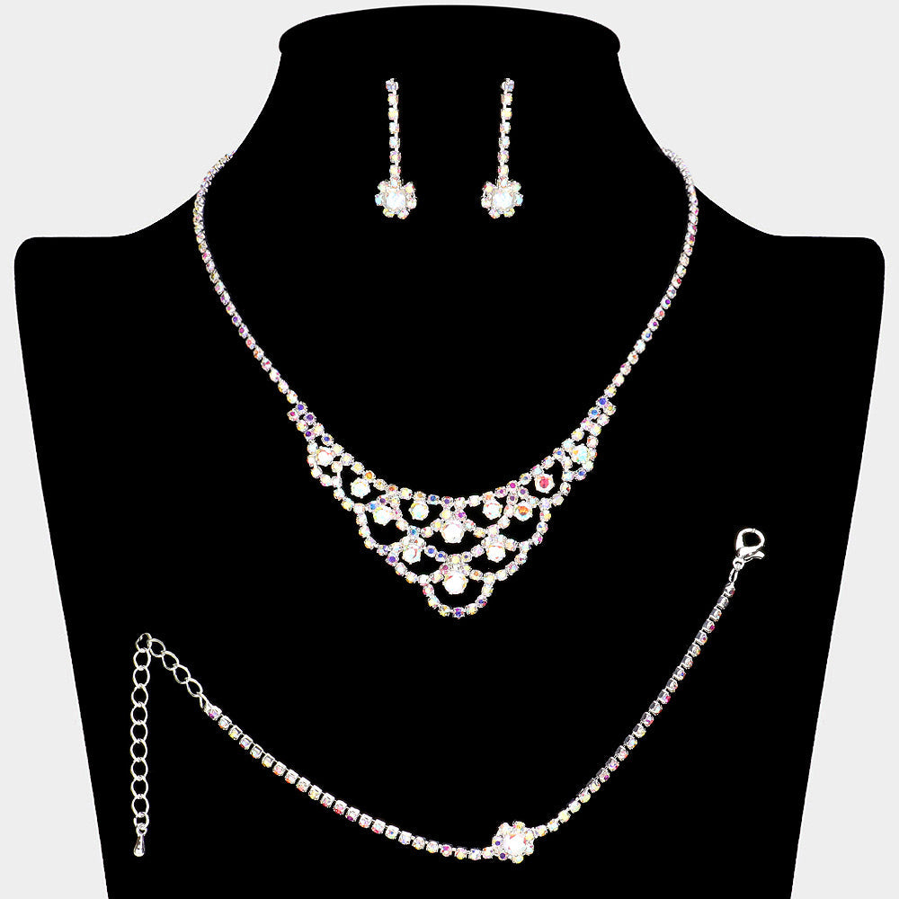 Madeline Love AB, Silver CZ Stone Paved Necklace Jewelry Set