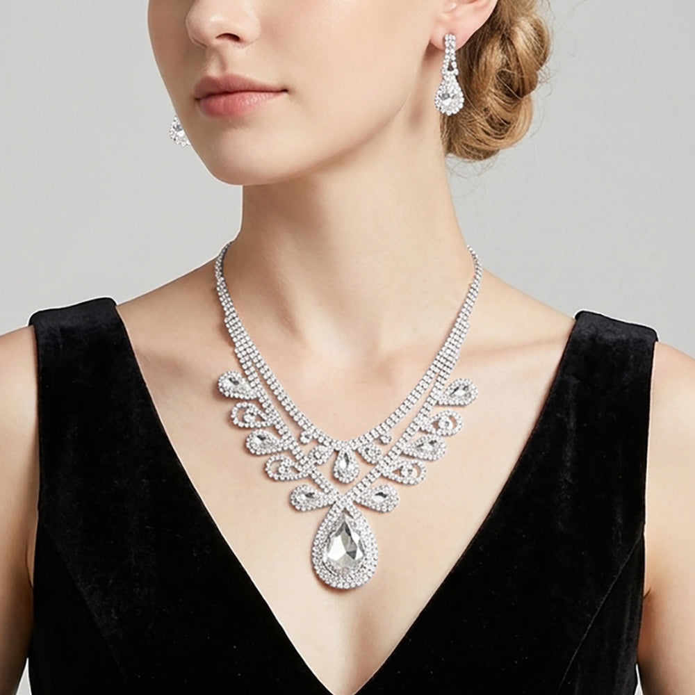 Madeline Love Clear, Silver Teardrop Accented Rhinestone Necklace