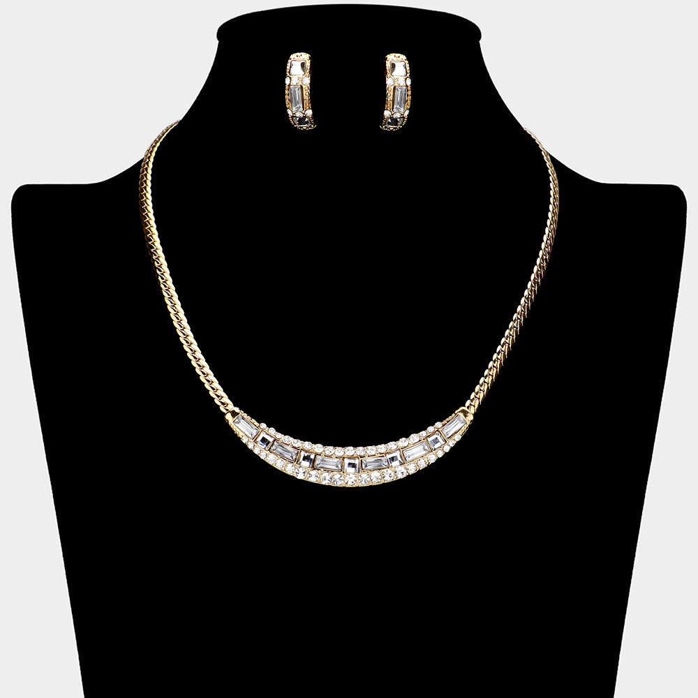 Madeline Love Clear, Gold Crystal Rhinestone Crescent Bar Necklace - Jewelry