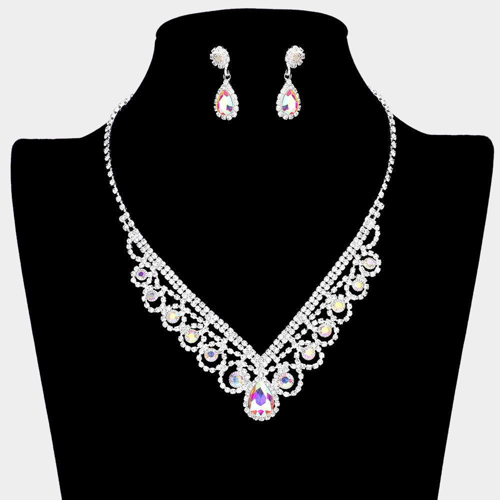 Madeline Love AB, Silver Bubble Crystal Cluster Teardrop Centered Necklace - Jewelry