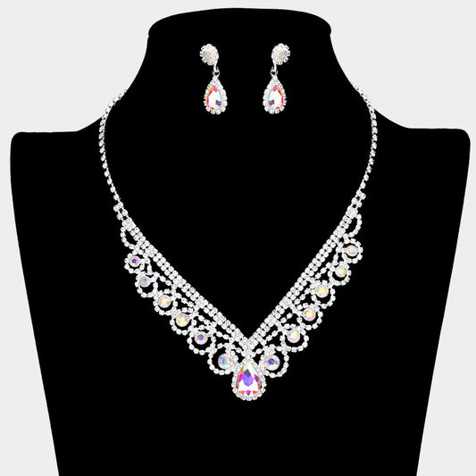 Madeline Love AB, Silver Bubble Crystal Cluster Teardrop Centered Necklace - Jewelry