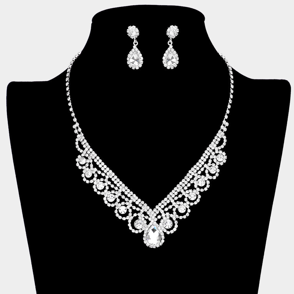Madeline Love Silver Bubble Crystal Cluster Teardrop Centered Necklace - Jewelry