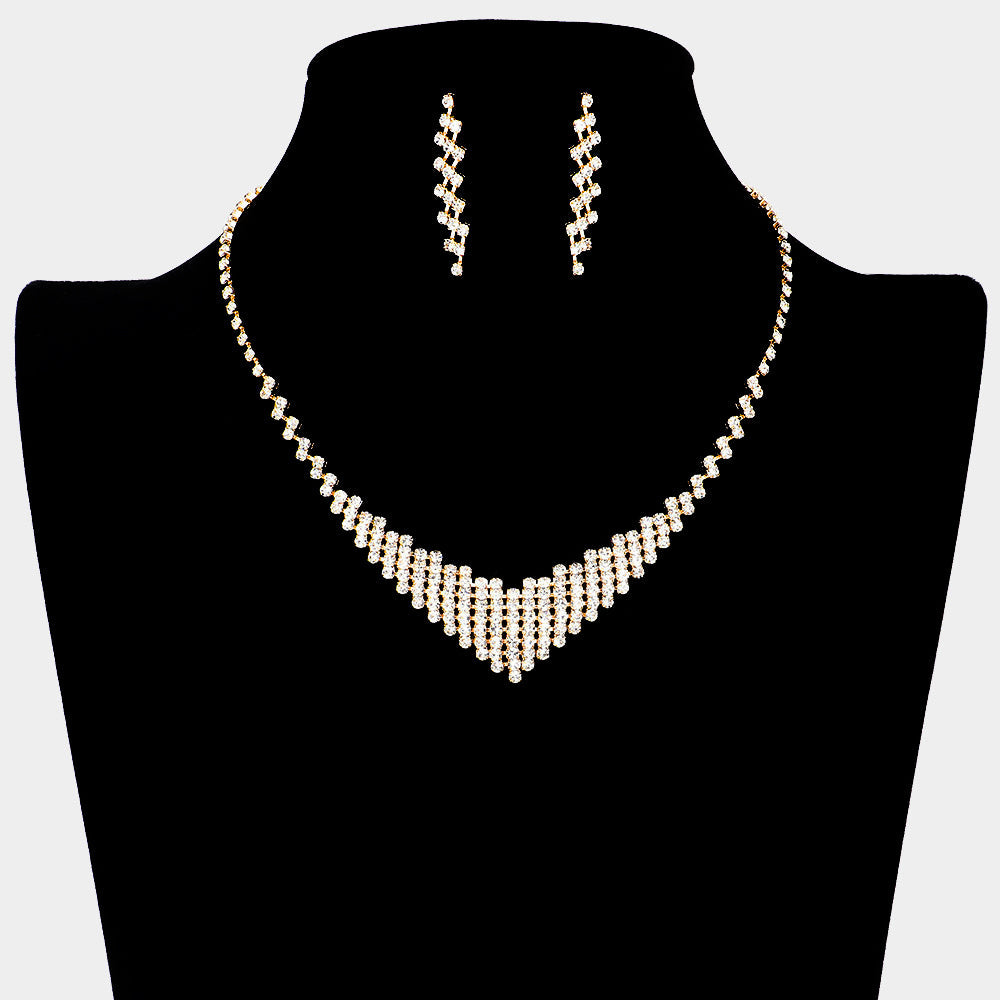 Madeline Love Clear, Gold V Shaped Rhinestone Paved Necklace - Jewelry