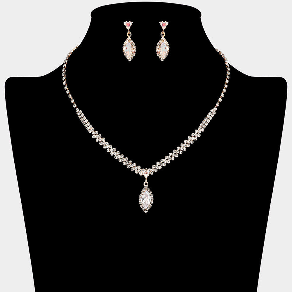 Madeline Love AB, Gold Marquise CZ Stone Pendant Accent Rhinestone Paved Necklace - Jewelry
