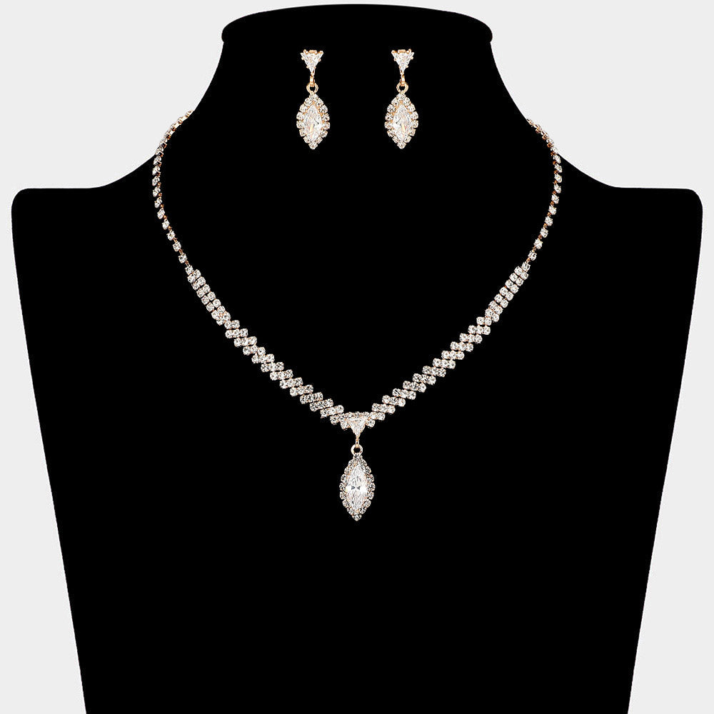 Madeline Love Clear, Gold Marquise CZ Stone Pendant Accent Rhinestone Paved Necklace - Jewelry