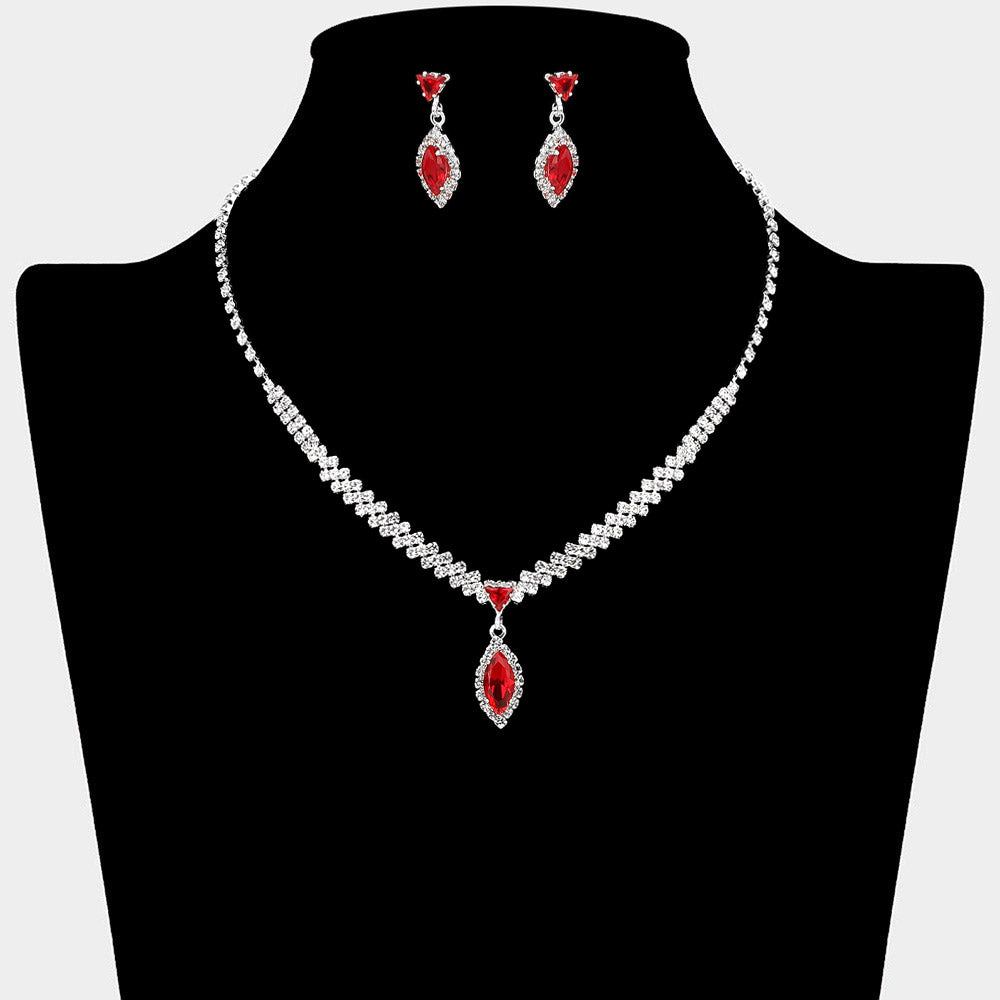 Madeline Love Siam, Silver Marquise CZ Stone Pendant Accent Rhinestone Paved Necklace - Jewelry