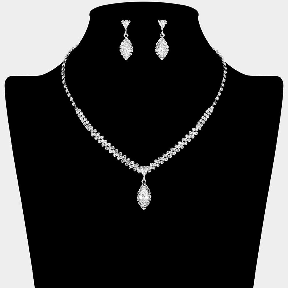 Madeline Love Clear, Silver Marquise CZ Stone Pendant Accent Rhinestone Paved Necklace - Jewelry