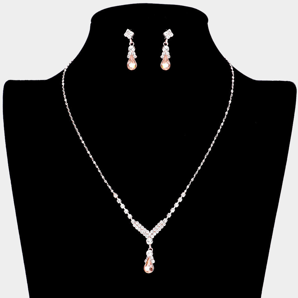 Madeline Love Peach, Rose Gold Teardrop Pendant Crystal Rhinestone Necklace - Jewelry