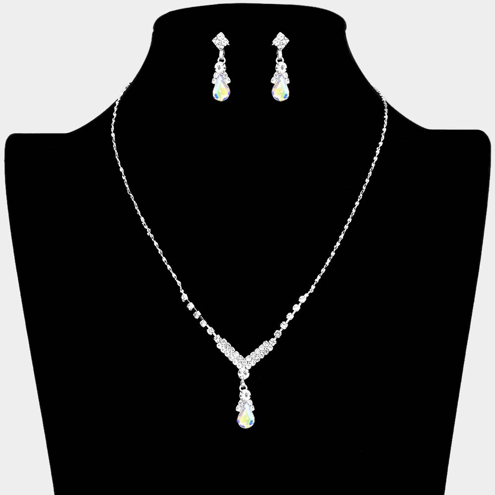 Madeline Love AB, Silver Teardrop Pendant Crystal Rhinestone Necklace - Jewelry