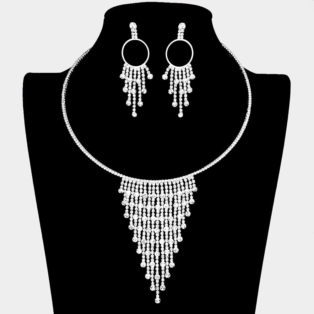 Madeline Love Silver Bubble Stone Fringe Rhinestone Necklace - Jewelry