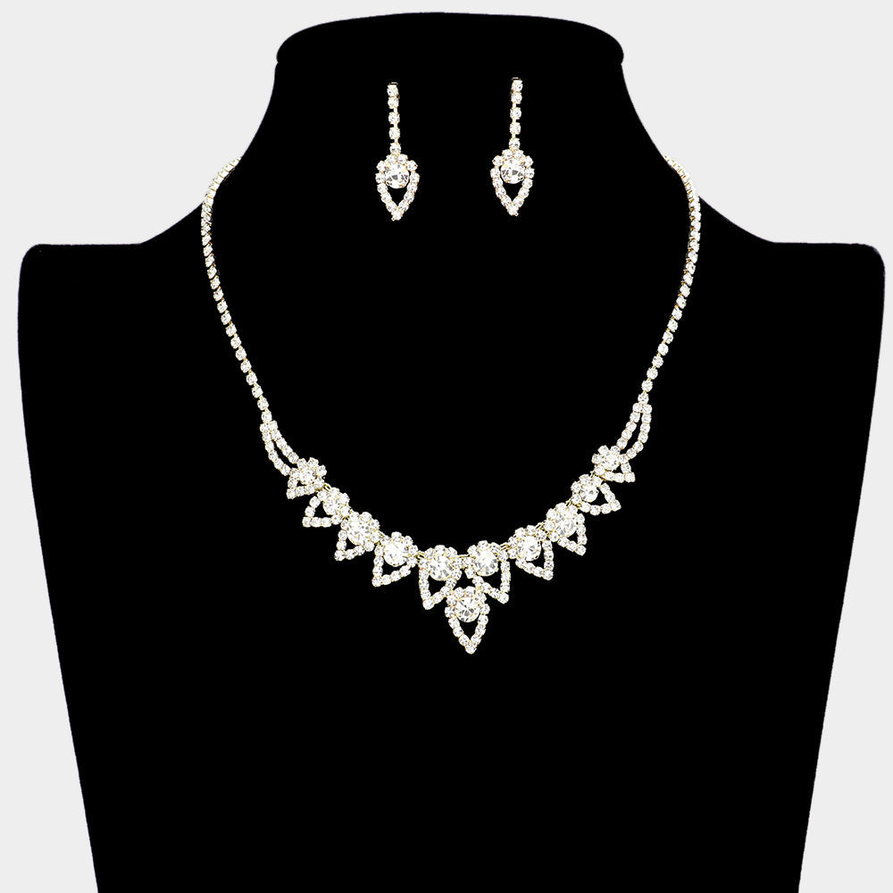 Madeline Love Gold Round Stone Accented Rhinestone Teardrop Cluster Necklace - Jewelry