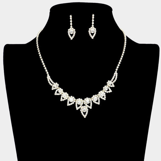 Madeline Love Gold Round Stone Accented Rhinestone Teardrop Cluster Necklace - Jewelry