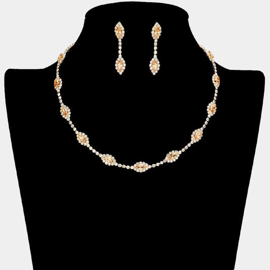 Madeline Love Gold, Lt Col Topaz CZ Marquise Stone Pointed Rhinestone Paved Station Necklace - Jewelry