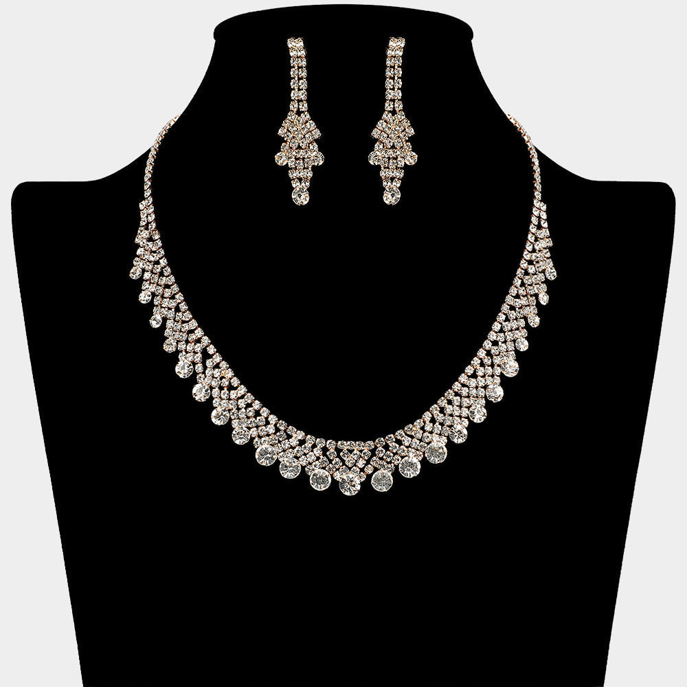 Madeline Love Clear, Gold Round Stone Tip Rhinestone Paved Collar Necklace - Jewelry