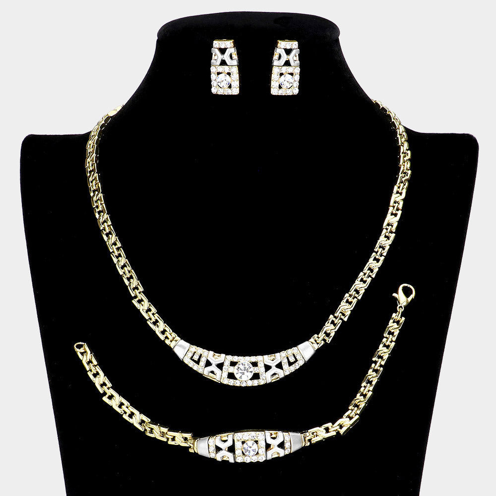 Madeline Love Gold, Matte Silver Crystal Rhinestone & Metal Necklace Jewelry Set