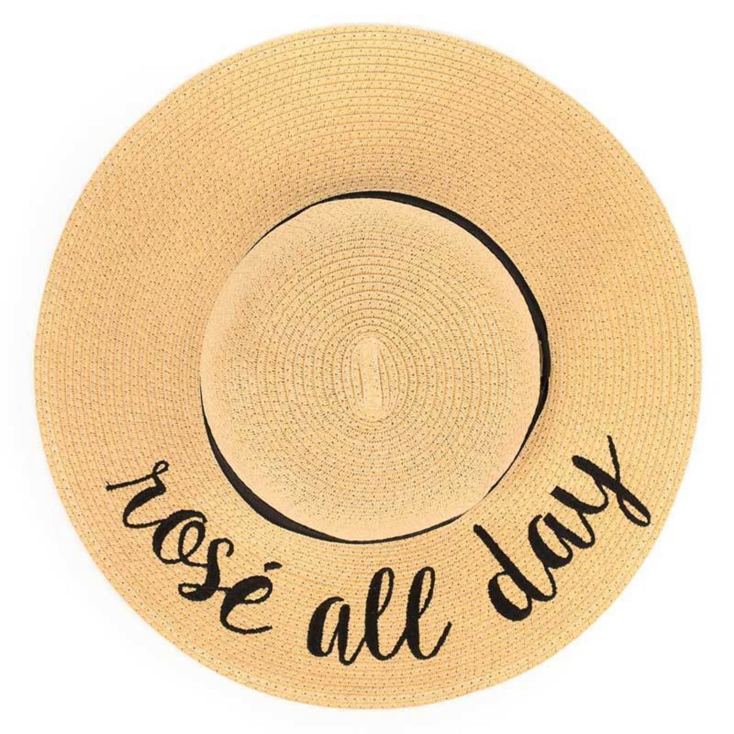 C.C Paper Brim Straw Hat With Lettering And Ribbon Band 100% Paper Straw