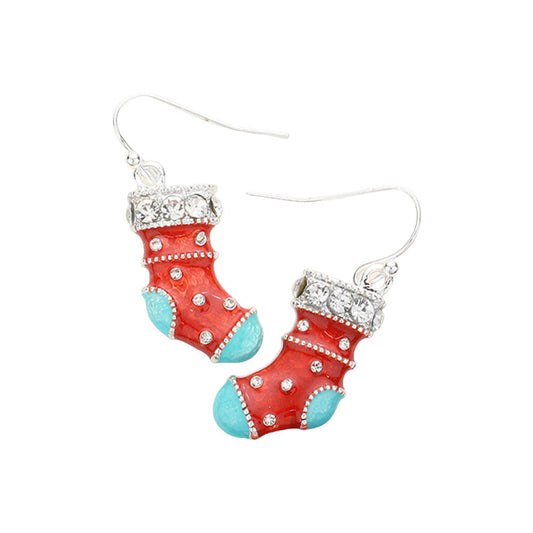 Red 3D Enamel Christmas Socks Dangle Earrings, are fun handcrafted jewelry that fits your lifestyle, adding a pop of pretty color. Enhance your attire with these vibrant artisanal earrings to show off your fun trendsetting style. Great gift idea for your Wife, Mom, your Loving one, or any family member.