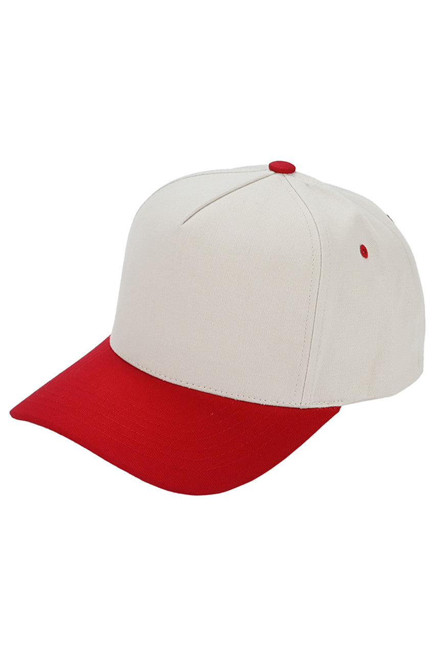 Red  C.C. Kids Two-Tone Canvas Trucker Cap combines durable canvas with breathable mesh for all-day comfort and style. Its two-tone design adds a trendy touch, while the adjustable snapback ensures a secure fit for growing heads. Ideal for active kids, this cap offers sun protection and a lightweight feel, making it perfect for outdoor adventures.