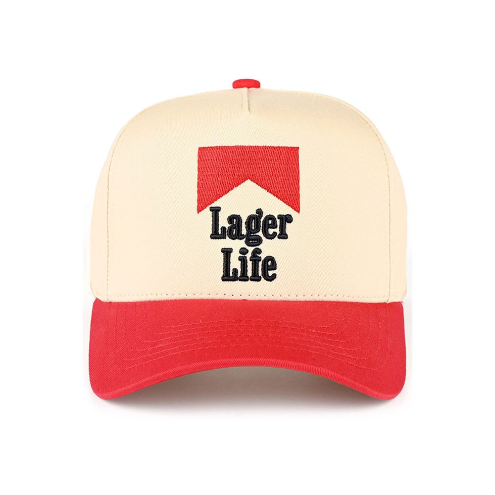Red CC Beanie “Lager Life” Letter Embroidered Two-Tone Trucker Hat Baseball Cap features bold embroidered lettering paired with a stylish two-tone design for a fun, casual look. Designed in a classic trucker style, it offers breathable comfort and an adjustable fit for everyday wear.