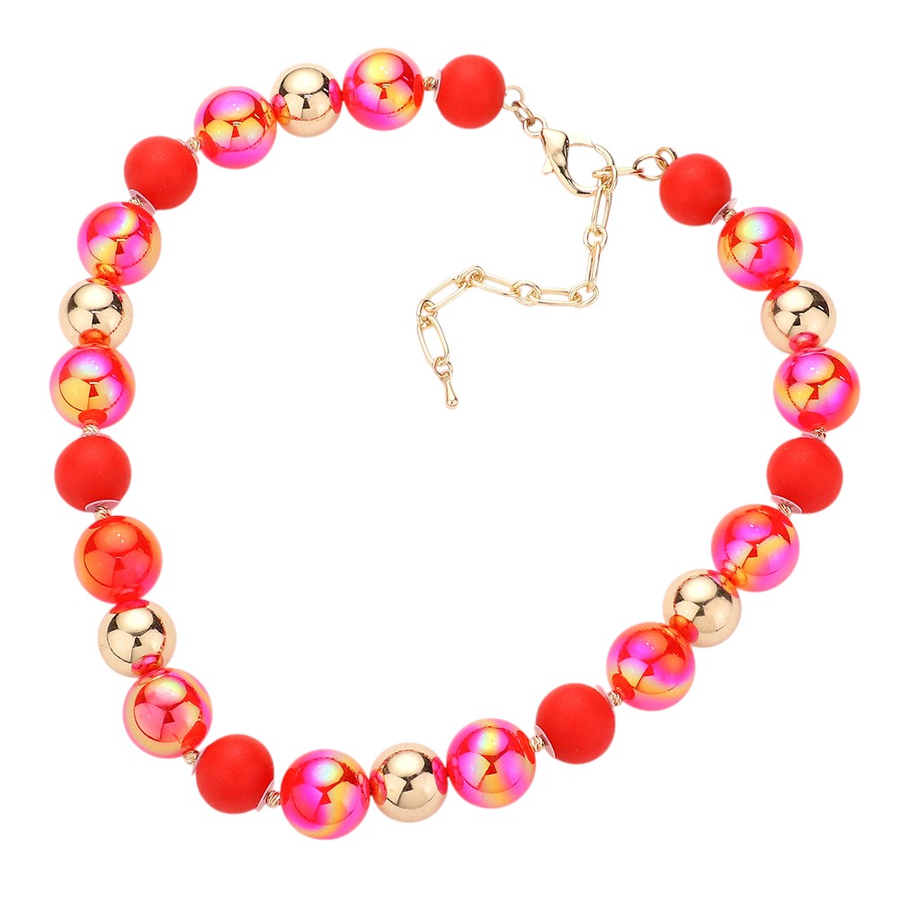 Red Chunky Glass Metal Ball Beaded Necklace is a stunning addition to any outfit. The chunky glass and metal balls provide a bold and eye-catching look, while the beaded design adds a touch of elegance. Made with high-quality materials, this necklace is both durable and stylish. Elevate your style with this statement piece.