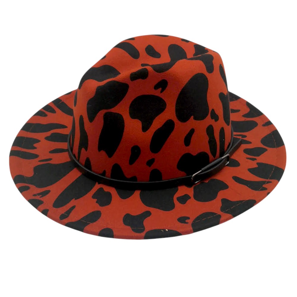 Faux Leather Band Cattle Patterned Panama Hat - Red - Panama Hat