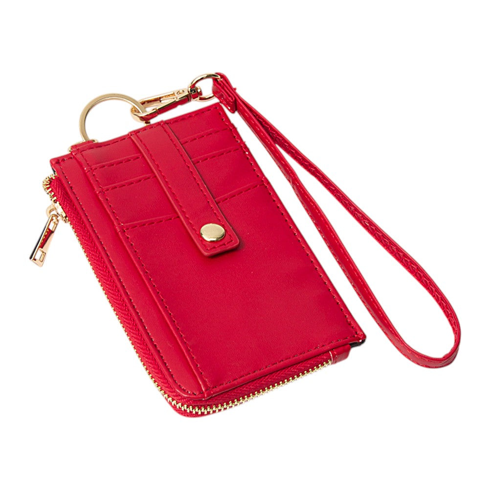 Faux Leather Basket Weave Flat Card Holder Wallet with Wristlet - Wallets