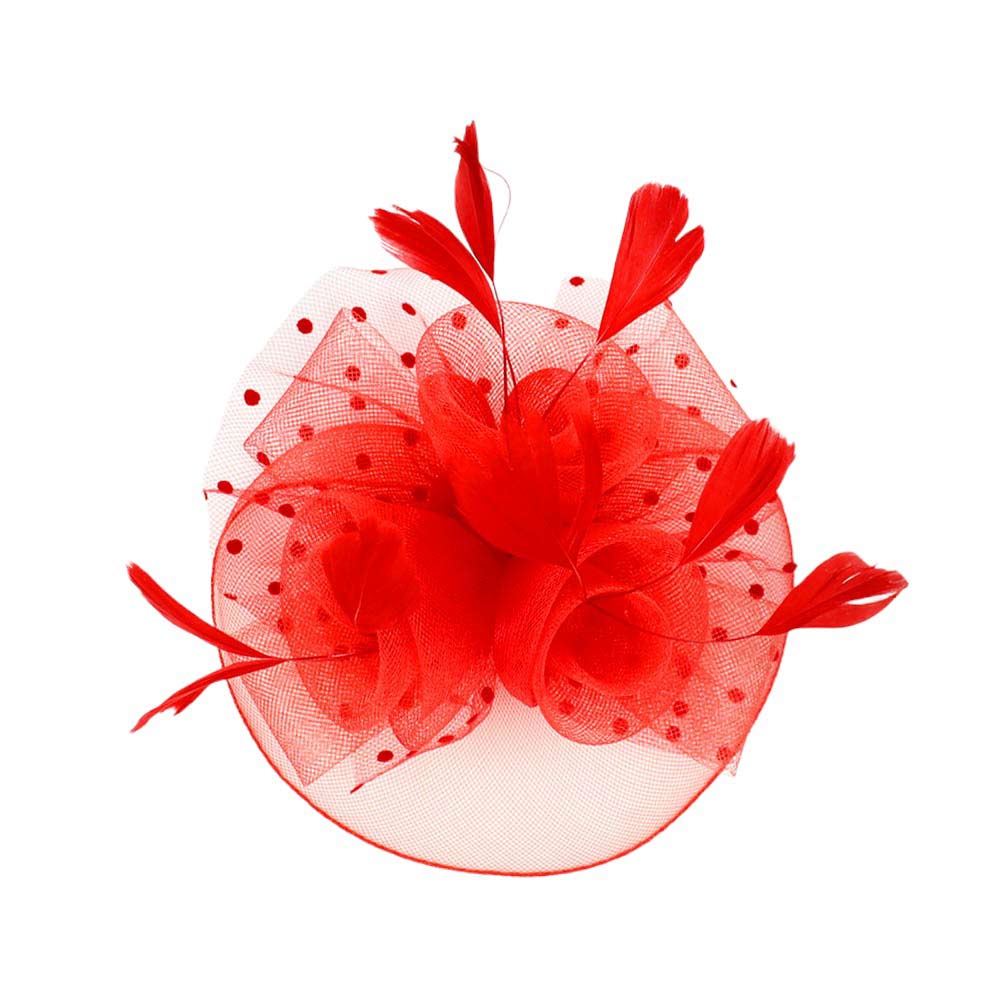 Red Feather Mesh Flower Fascinator Headband, Accentuate your look with this. Crafted with mesh and feathers, this headband brings an elegant touch to any outfit. The unique flower shape gives it a timeless and classic look. Perfect for gifting, any occasion, or everyday wear.