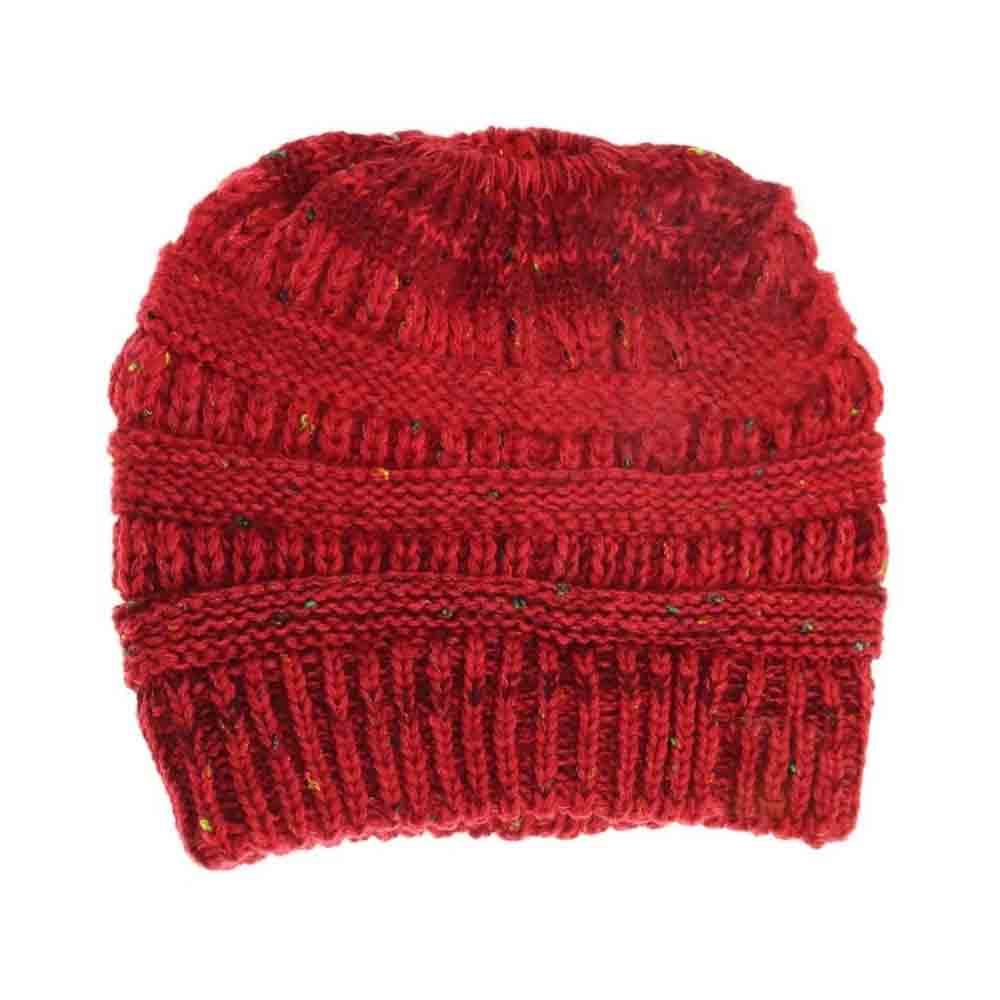 Red  Flecked Ombre CC Beanie Tail offers expert craftsmanship with its soft, flecked yarn that creates a subtle ombre effect. Designed to comfortably fit all head sizes, this beanie tail provides warmth while allowing the perfect ponytail or bun to peek through, combining practicality with style. Ideal for cooler days, it’s a functional accessory that seamlessly blends comfort with a modern, casual look. 