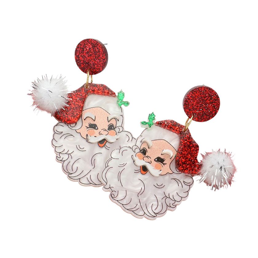 Celebrate the season with these retro Santa pom earrings, featuring playful detailing and a joyful festive design. Perfect for adding cheerful sparkle to your holiday look, they bring vintage charm and lighthearted spirit to parties, gatherings, and winter fun.