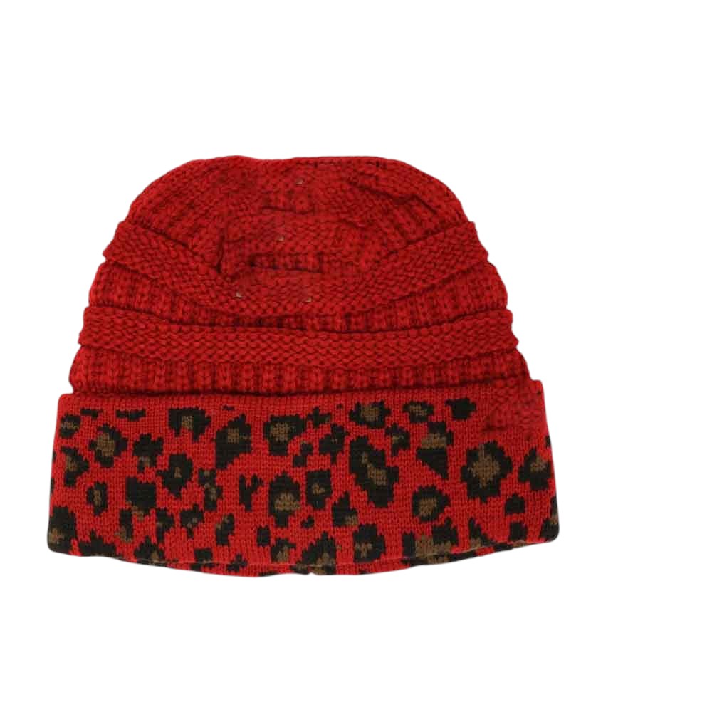 Red Matching Cuff Leopard Print CC Beanie Tail combines bold leopard patterning with a cozy cuff for an effortlessly stylish accessory. Designed with an extended tail shape, this beanie provides a comfortable fit while adding a fashionable edge to your cold-weather wardrobe. Its soft, durable fabric ensures warmth and long-lasting wear, making it a practical choice for everyday use with a distinctive flair. 