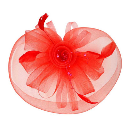 Red Pearl Feather Mesh Flower Fascinator Headband, this accessory adds romance to any look. Made with delicate mesh and detailed with a feather flower and pearl accents, it is sure to become your go-to accessory for special occasions or any event. Perfect gift for birthdays, anniversaries, or any other significant day. 