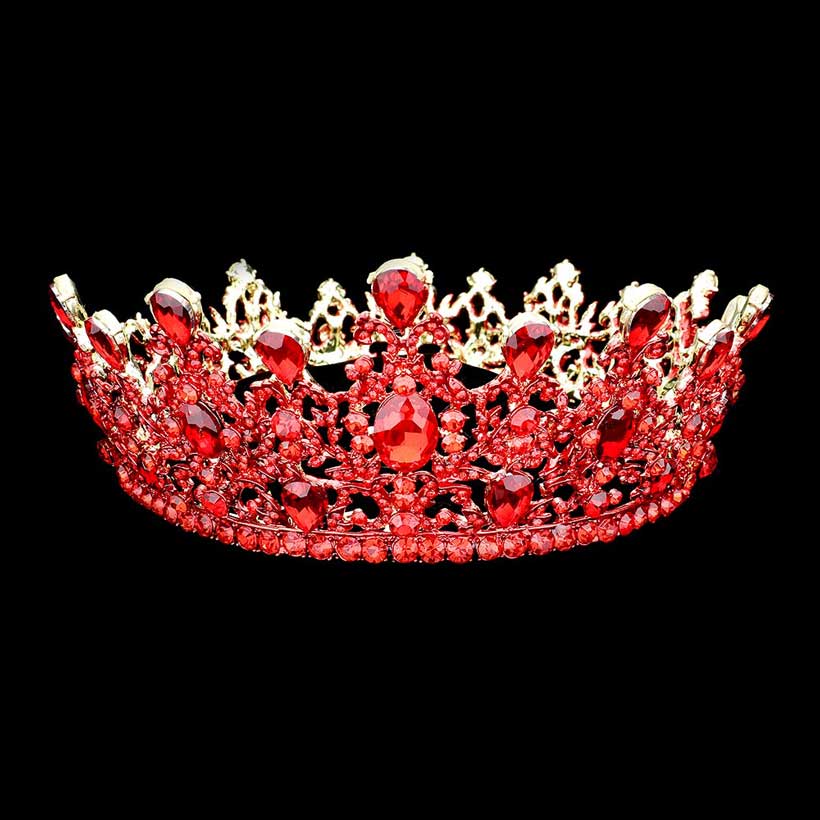 Round Teardrop Stone Accented Princess Tiara - Red - Tiaras