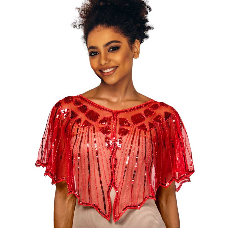 Red Sequin Embellished Shawl, is an elegant accessory perfect for any special occasion. It features intricate sequence detailing that is sure to turn heads. With its lightweight and comfortable construction, this shawl ensures maximum comfort and style. This shawl makes a great gift for loved ones on any special day.