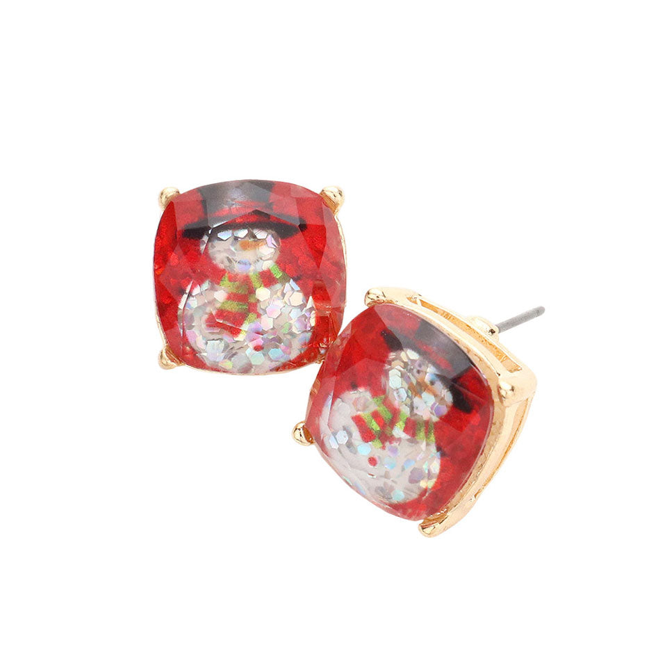 Red Snowman Cushion Square Stud Earrings, enhance your beauty and make a beautiful & unique outlook with these stud earrings. These earrings are the perfect choice for this festive season, especially this Christmas. Perfect Gift for December Birthdays, Christmas, Stocking Stuffers, Secret Santa, BFF. Merry Christmas.